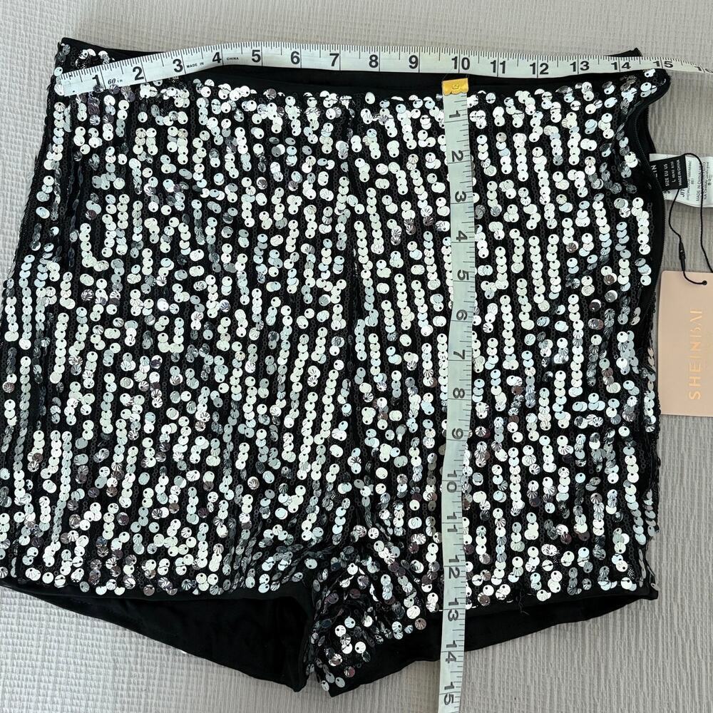 Sequin Black Silver Party Shorts Large Holiday Maximalist Dopamime - Picture 4 of 7